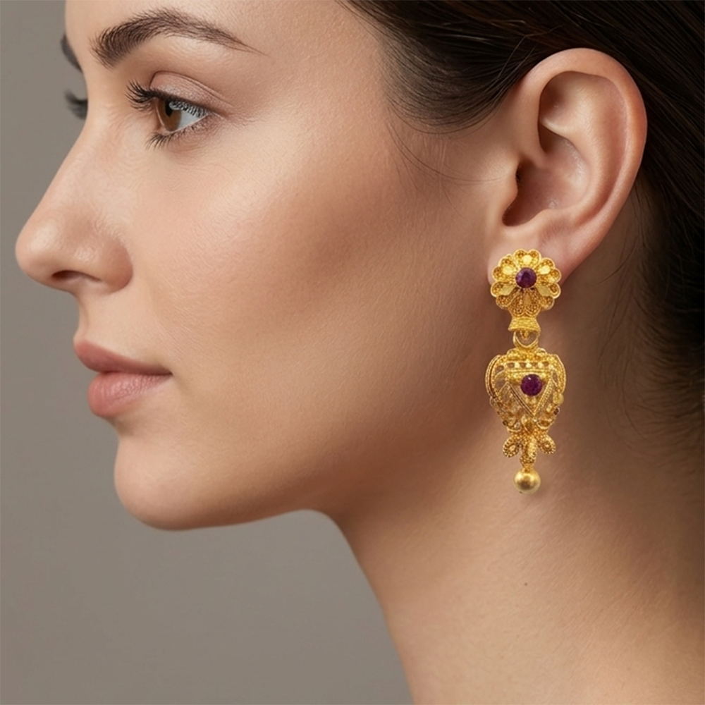 JewelMaze Gold Plated Traditional Small Dangler Earrings