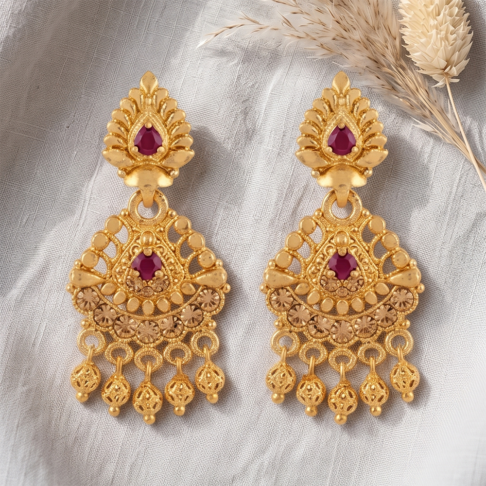JewelMaze Gold Plated Traditional Small Dangler Earrings