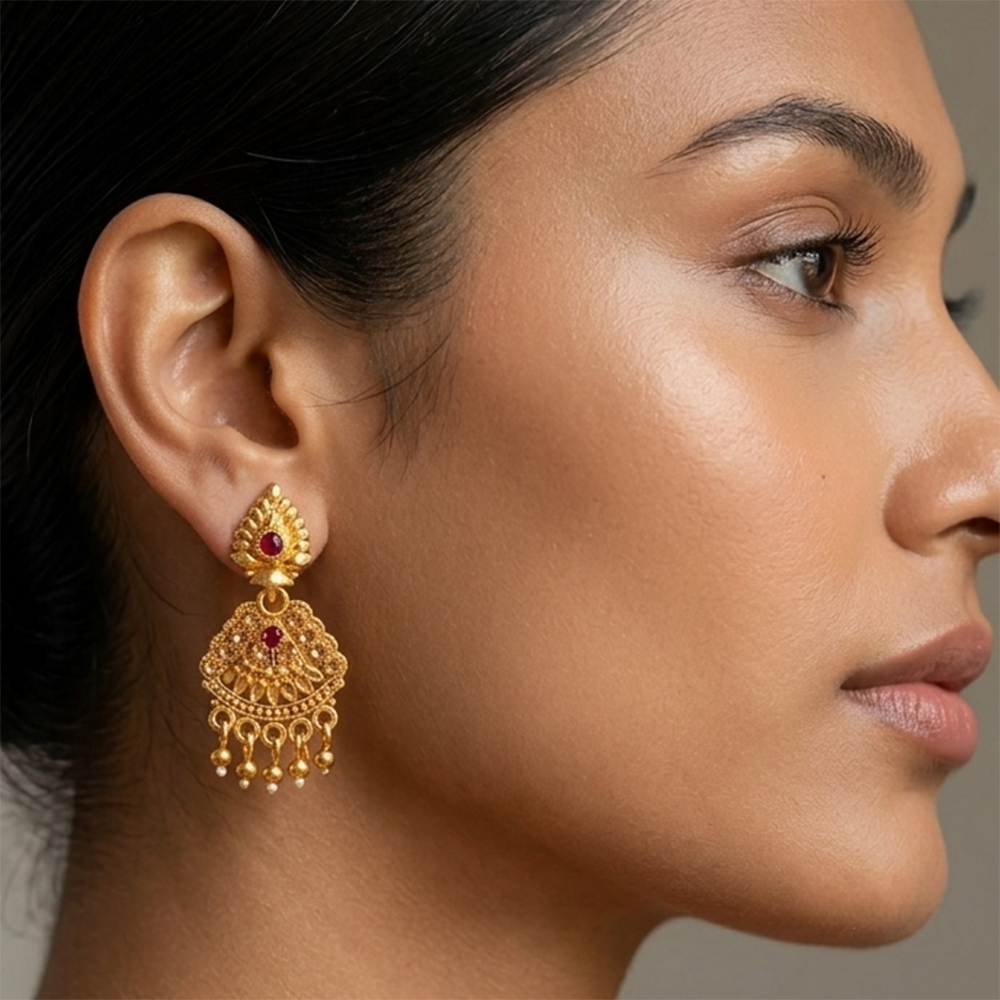 JewelMaze Gold Plated Traditional Small Dangler Earrings