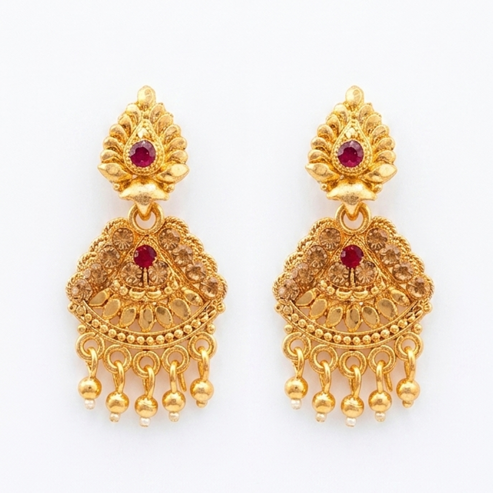 JewelMaze Gold Plated Traditional Small Dangler Earrings