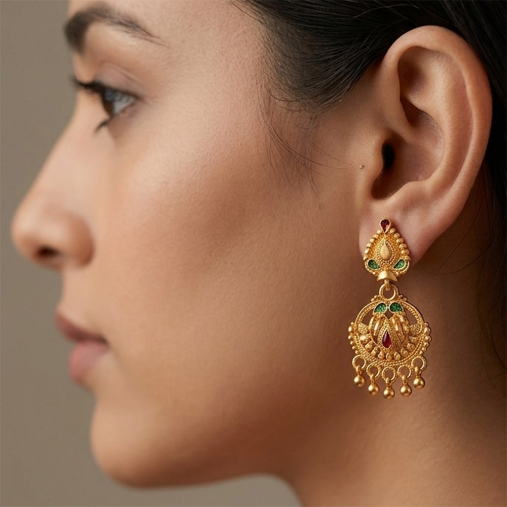 JewelMaze Gold Plated Traditional Small Dangler Earrings