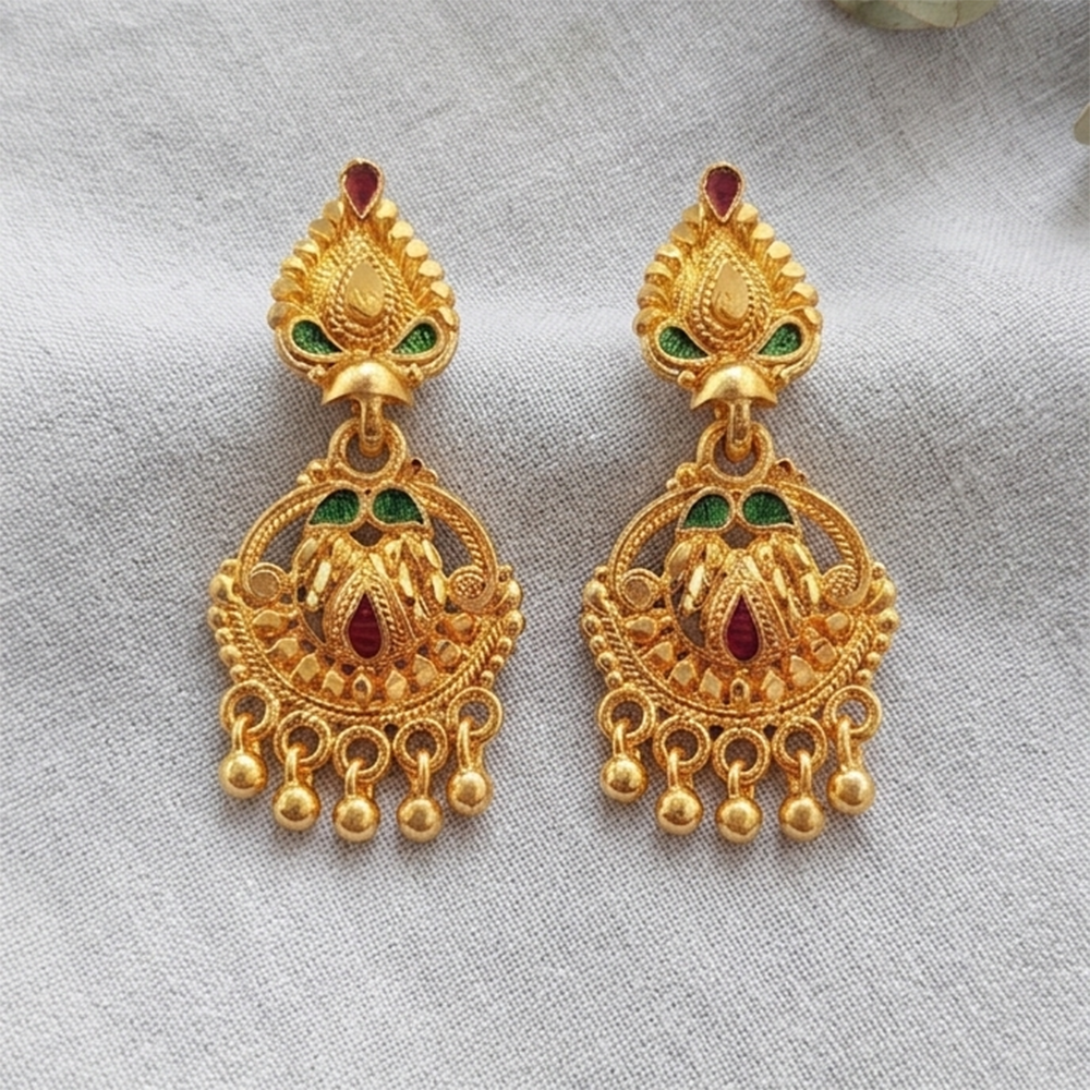 JewelMaze Gold Plated Traditional Small Dangler Earrings