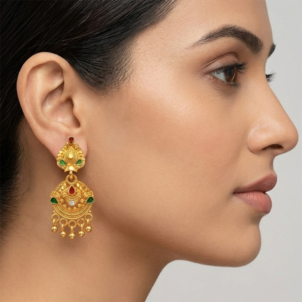 JewelMaze Gold Plated Traditional Small Dangler Earrings