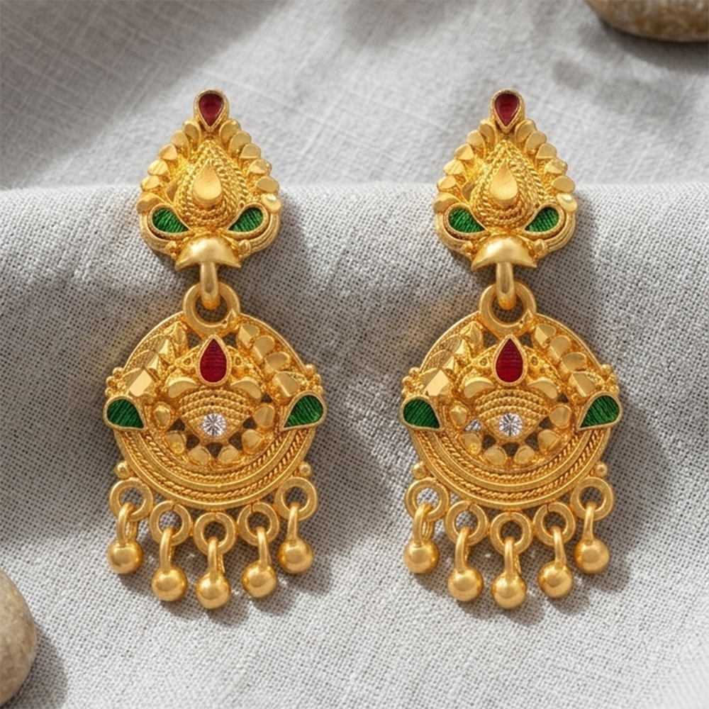 JewelMaze Gold Plated Traditional Small Dangler Earrings