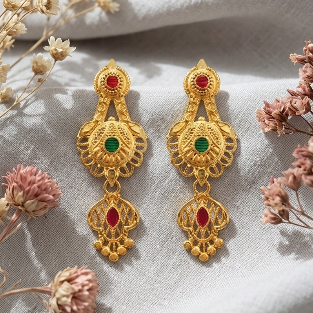 JewelMaze Gold Plated Traditional Small Dangler Earrings