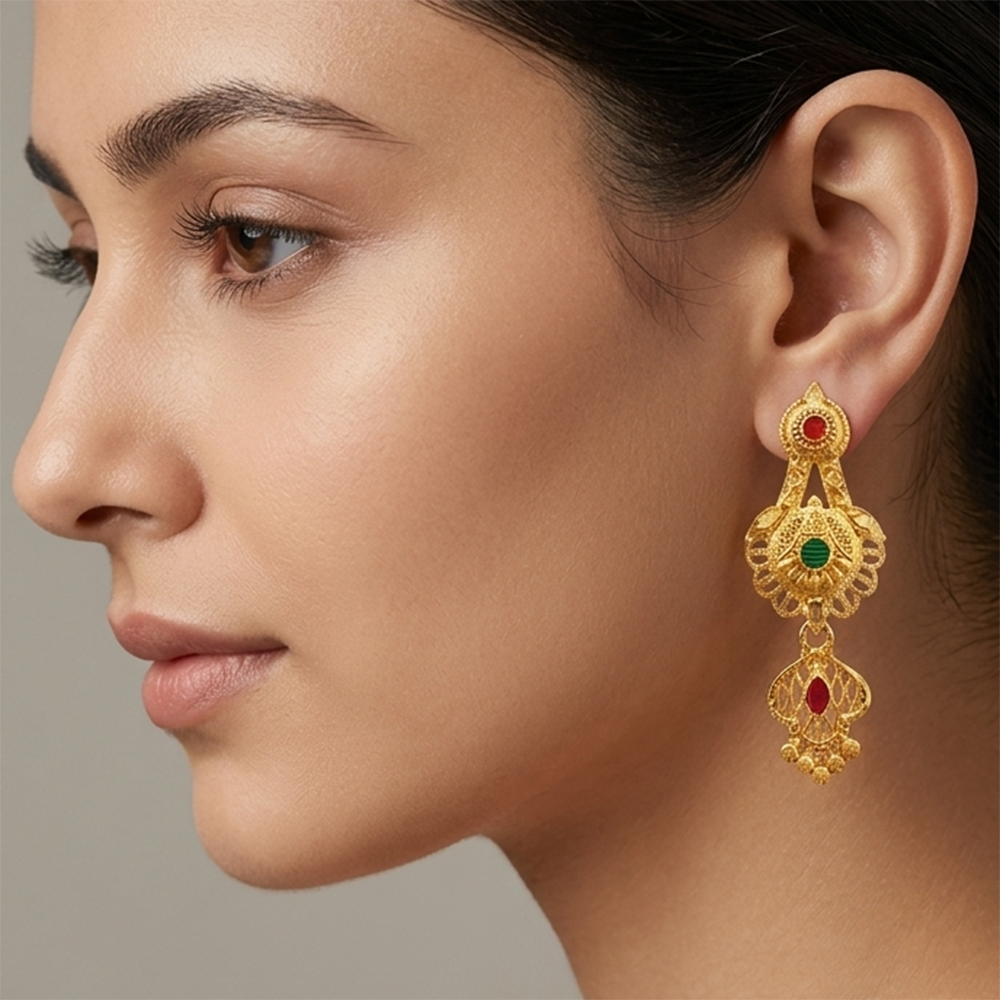 JewelMaze Gold Plated Traditional Small Dangler Earrings