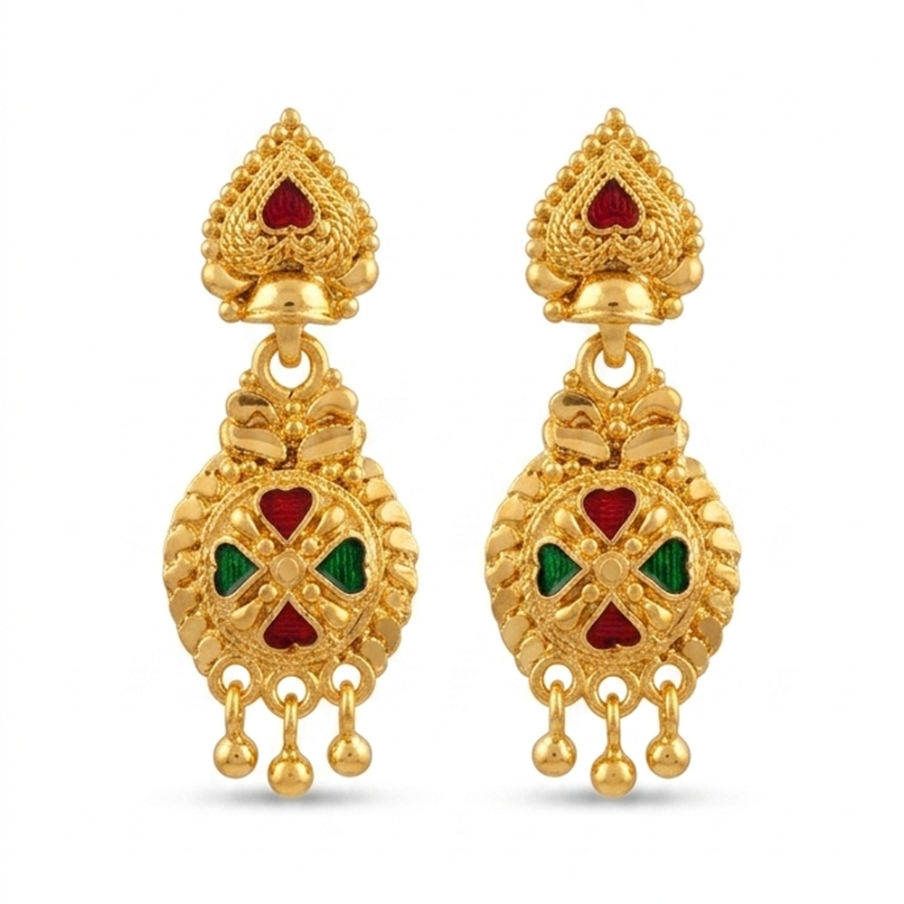 JewelMaze Gold Plated Traditional Small Dangler Earrings