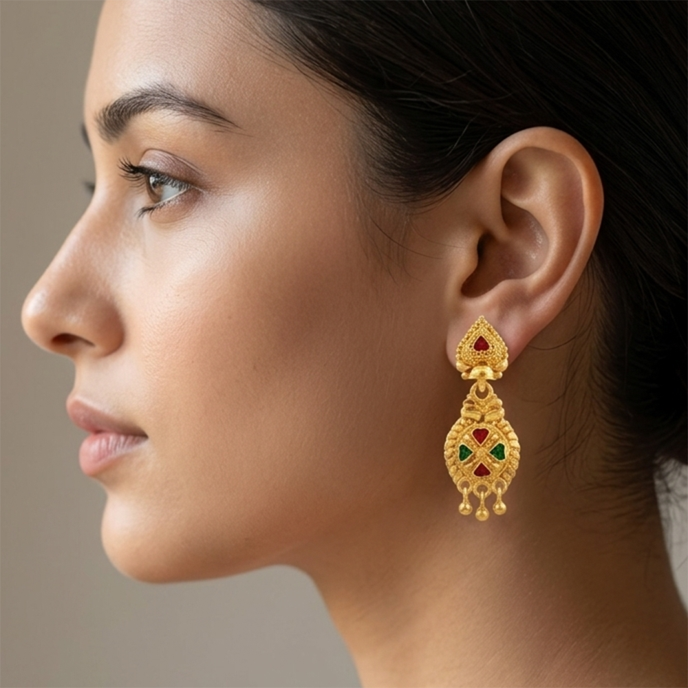 JewelMaze Gold Plated Traditional Small Dangler Earrings