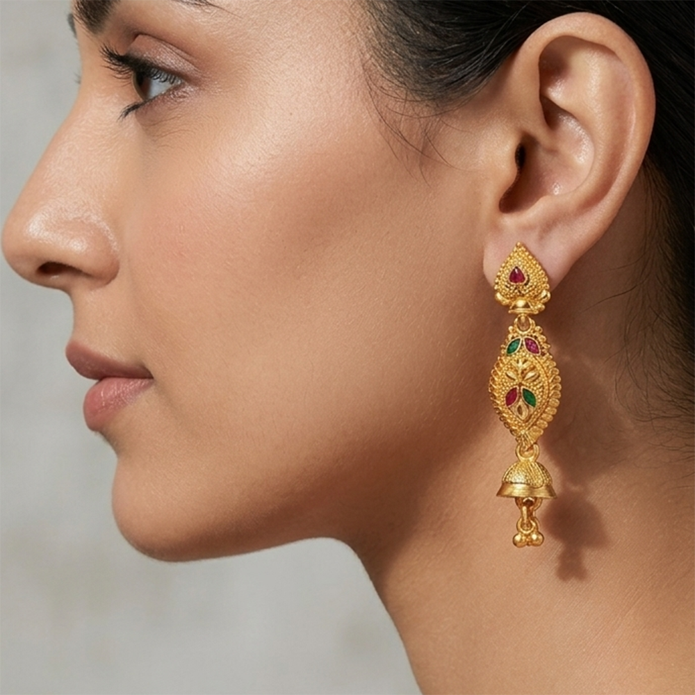 JewelMaze Gold Plated Traditional Small Jhumki Earrings