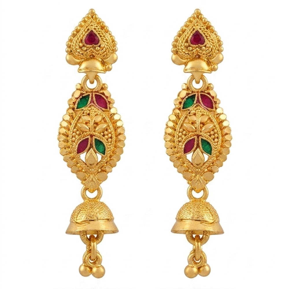 JewelMaze Gold Plated Traditional Small Jhumki Earrings