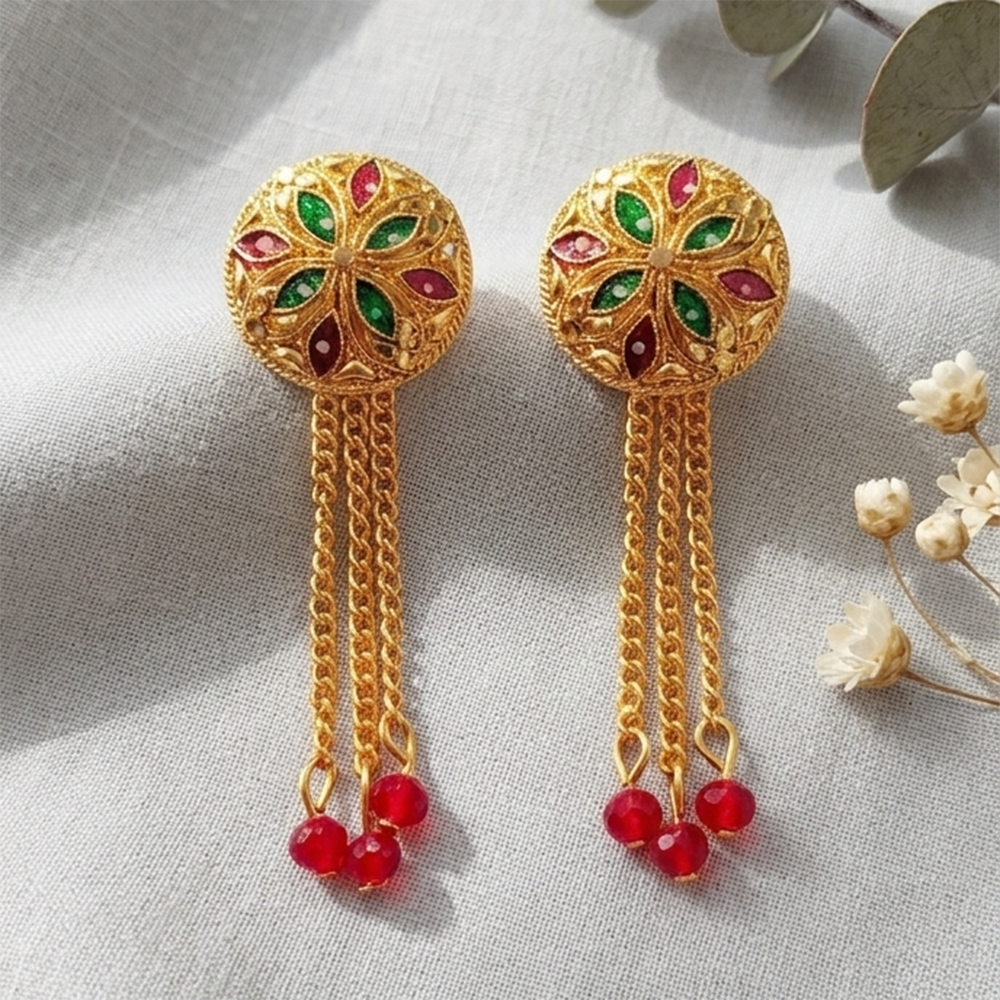 JewelMaze Gold Plated Traditional Dangler Tassel Earrings