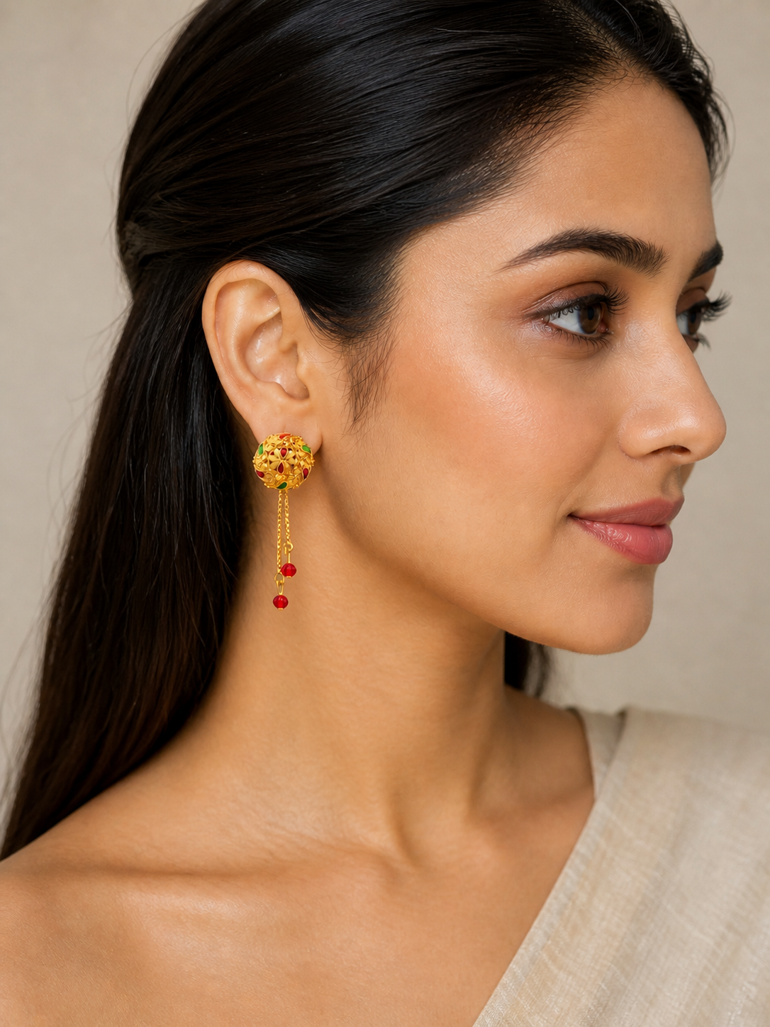 JewelMaze Gold Plated Traditional Dangler Tassel Earrings