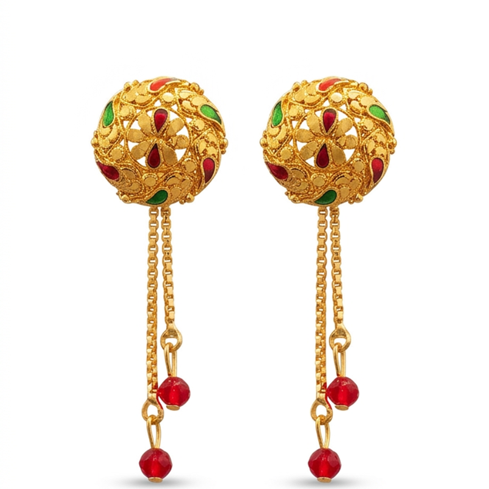 JewelMaze Gold Plated Traditional Dangler Tassel Earrings