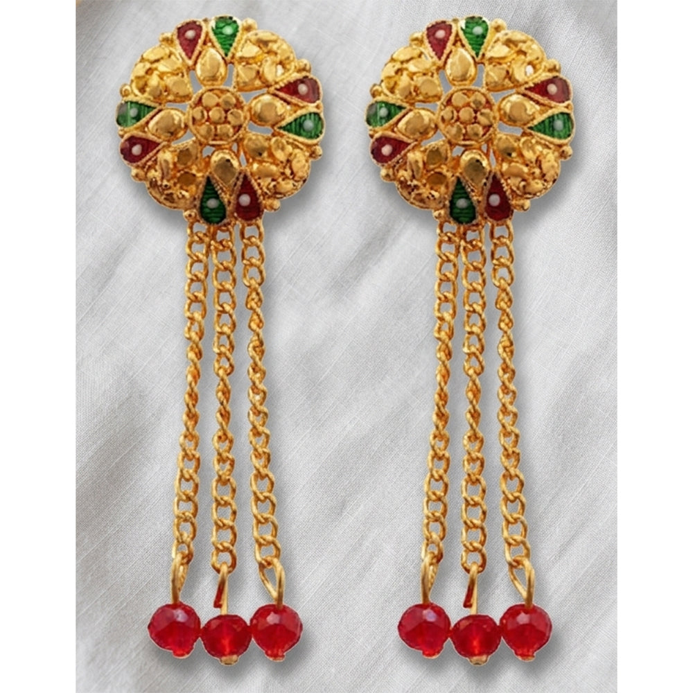 JewelMaze Gold Plated Traditional Dangler Tassel Earrings