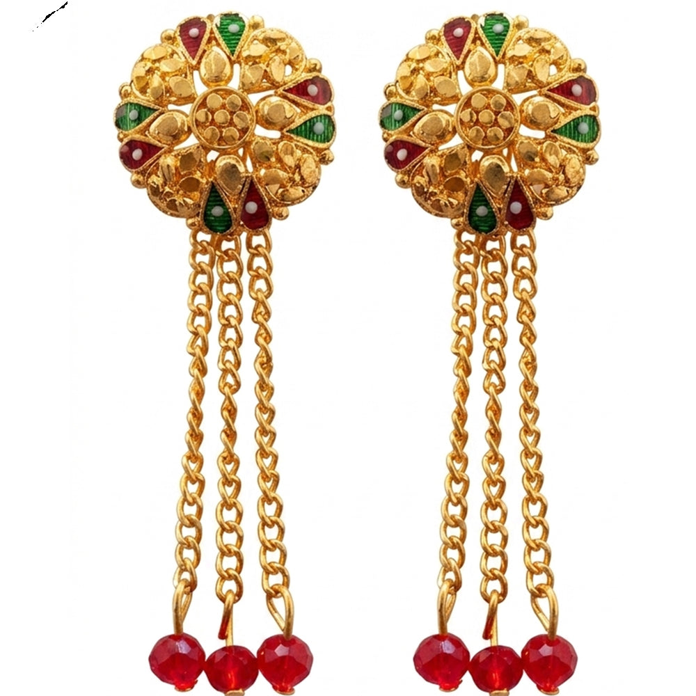 JewelMaze Gold Plated Traditional Dangler Tassel Earrings