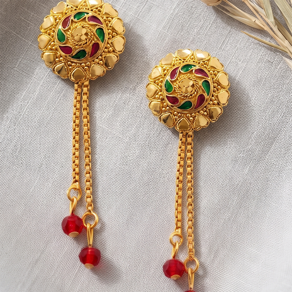 JewelMaze Gold Plated Traditional Dangler Tassel Earrings