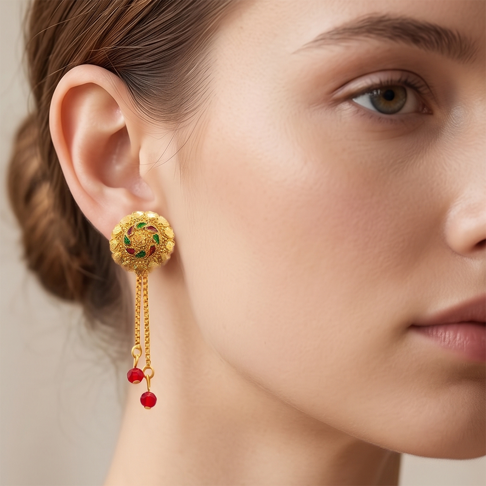 JewelMaze Gold Plated Traditional Dangler Tassel Earrings