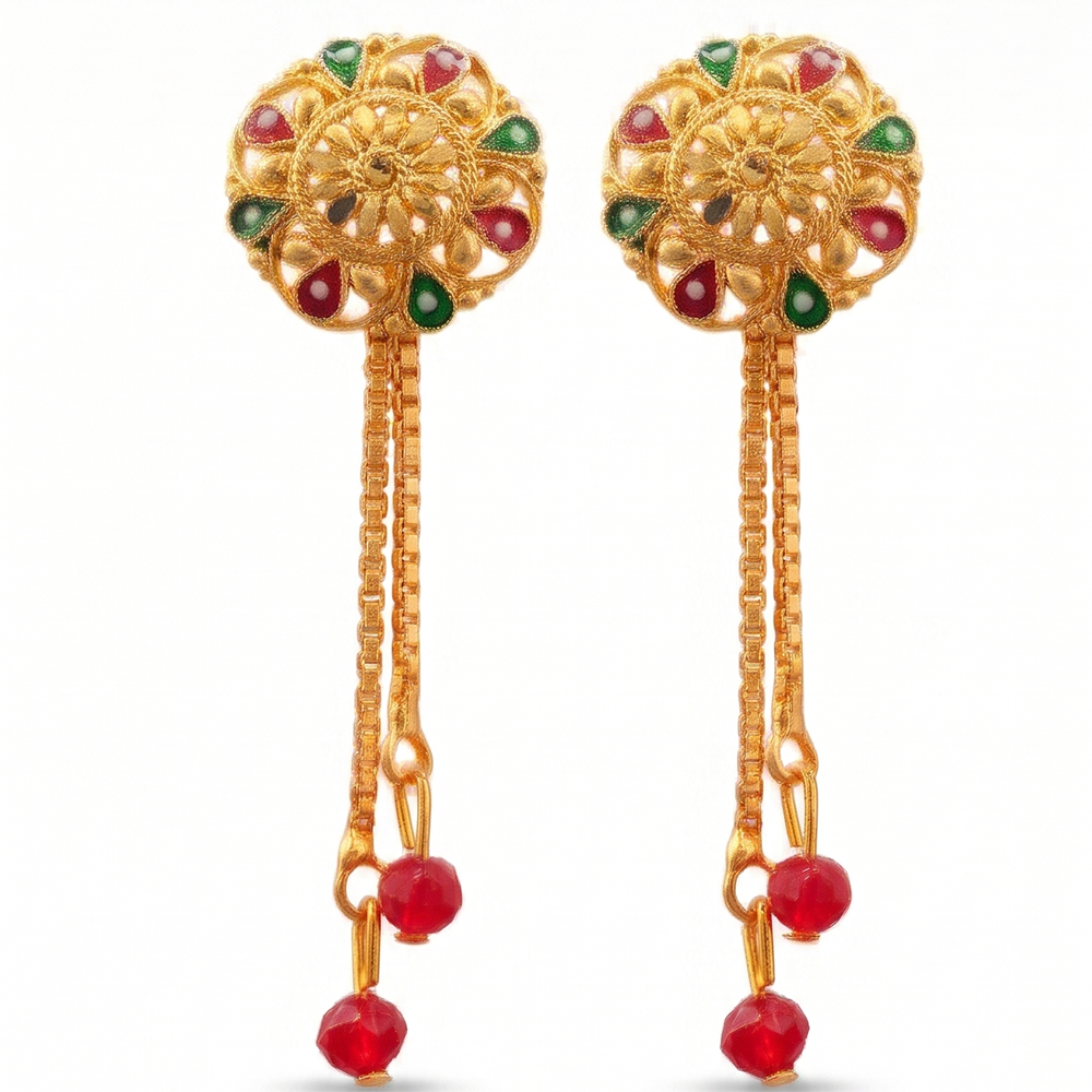 JewelMaze Gold Plated Traditional Dangler Tassel Earrings