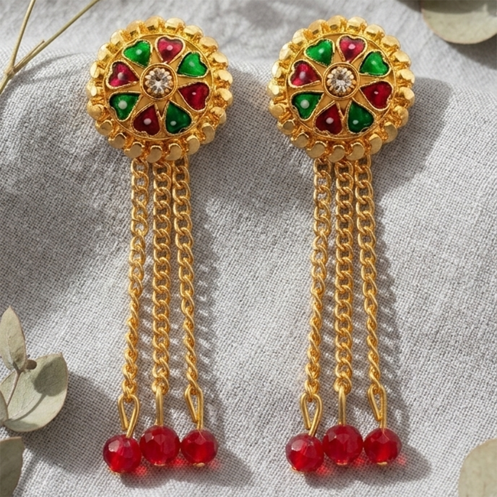 JewelMaze Gold Plated Traditional Dangler Tassel Earrings