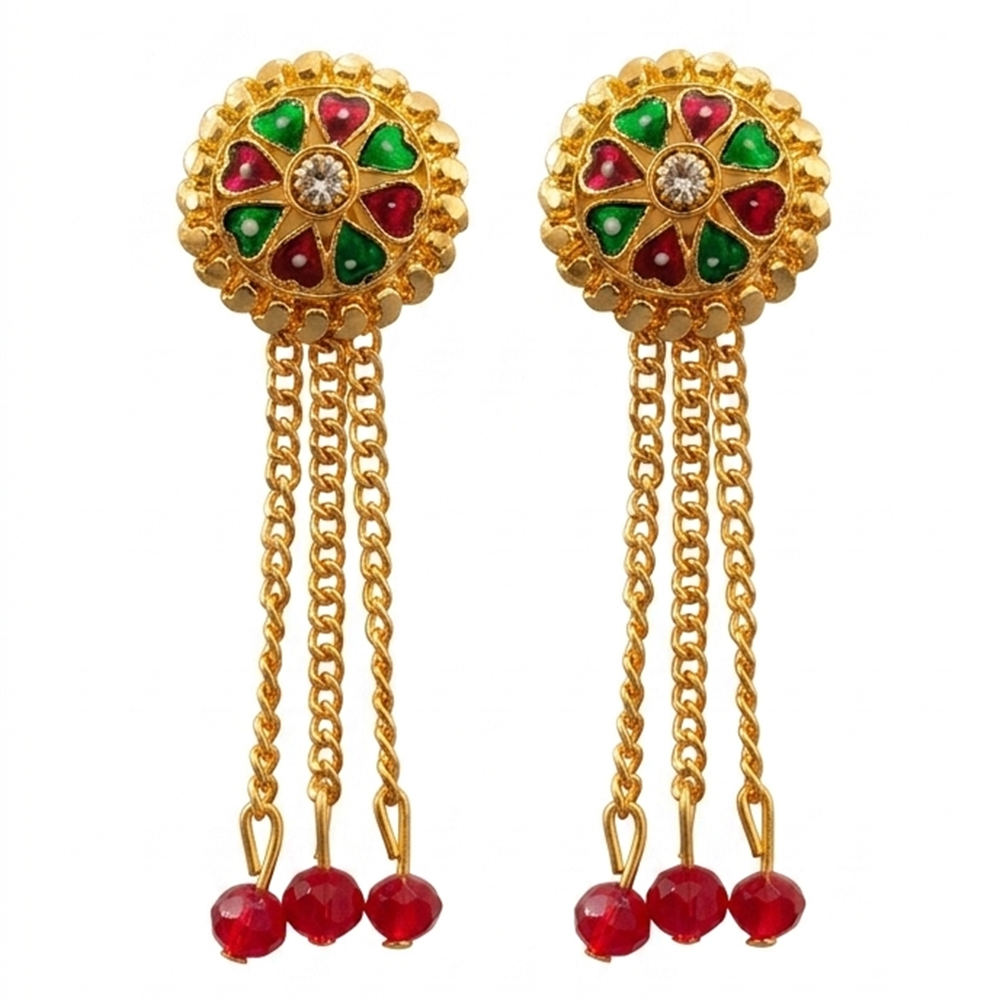 JewelMaze Gold Plated Traditional Dangler Tassel Earrings