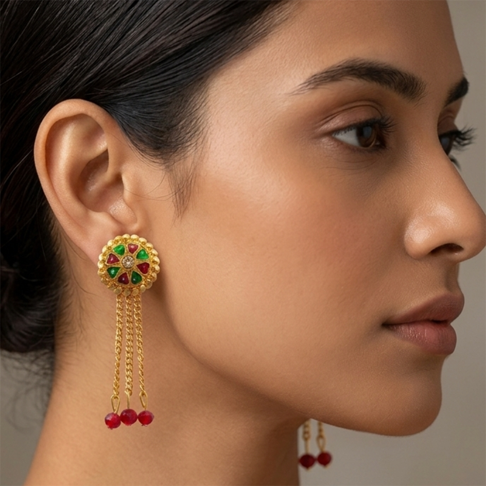 JewelMaze Gold Plated Traditional Dangler Tassel Earrings