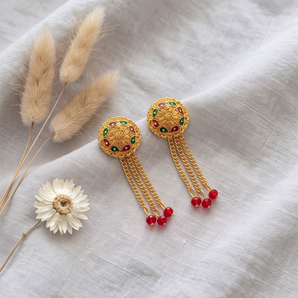 JewelMaze Gold Plated Traditional Dangler Tassel Earrings