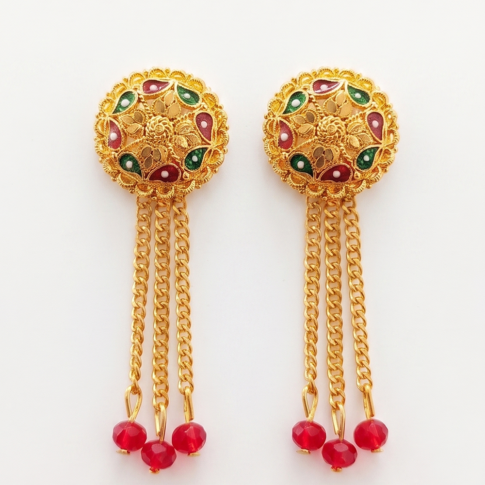 JewelMaze Gold Plated Traditional Dangler Tassel Earrings