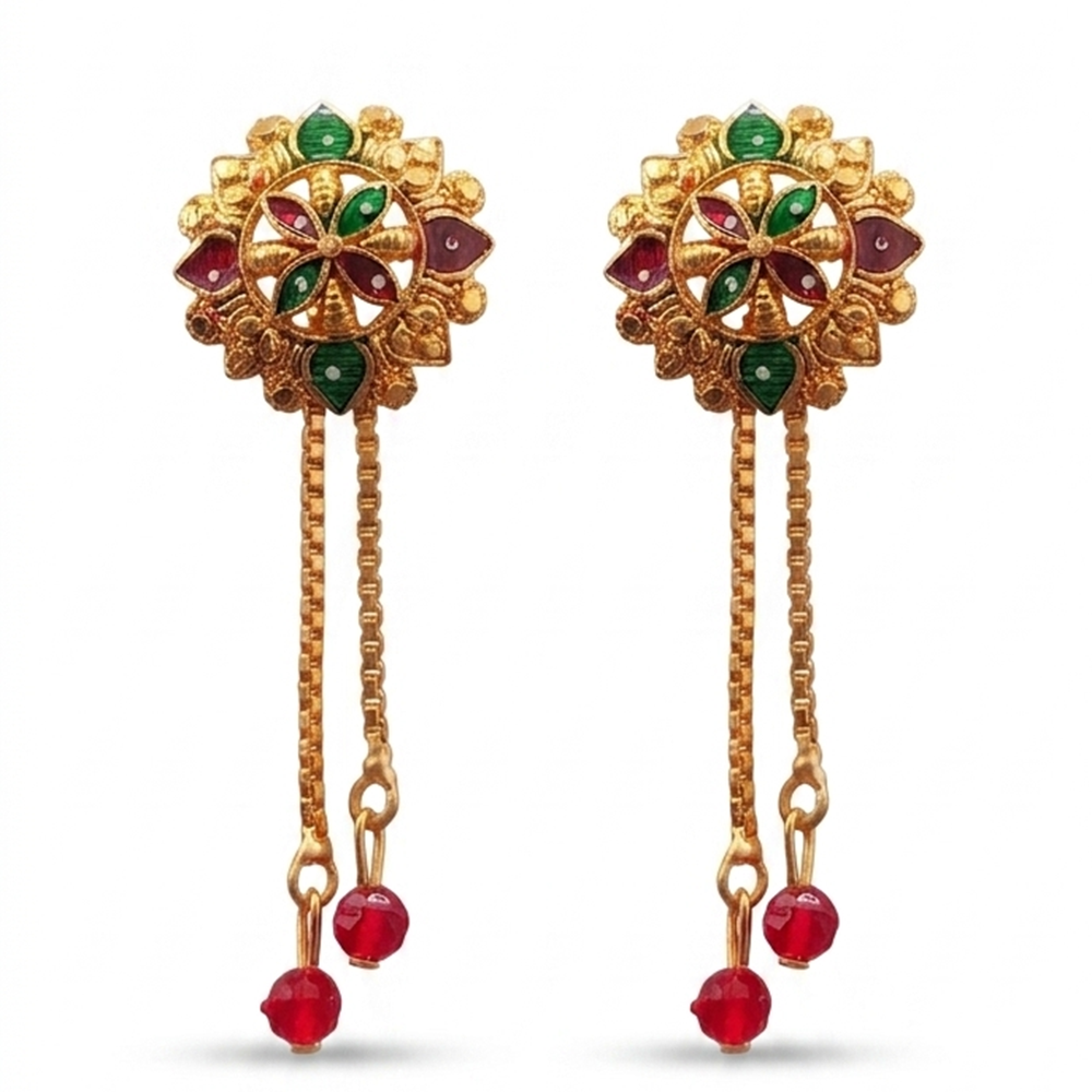 JewelMaze Gold Plated Traditional Dangler Tassel Earrings