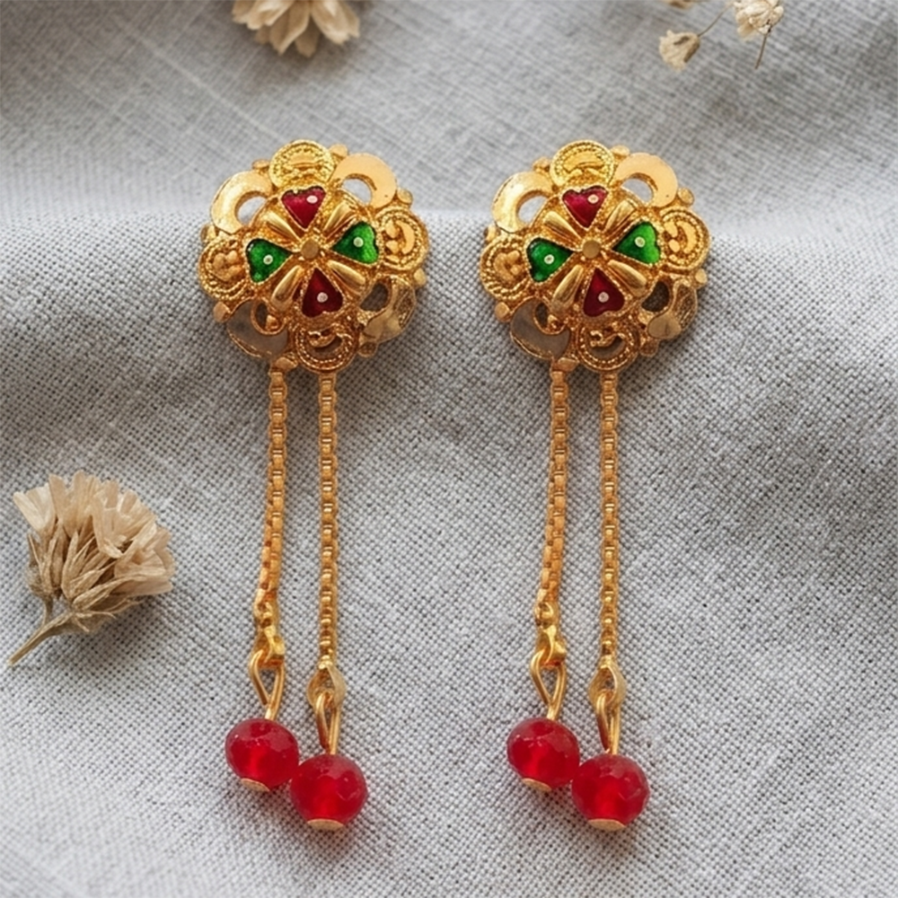 JewelMaze Gold Plated Traditional Dangler Tassel Earrings