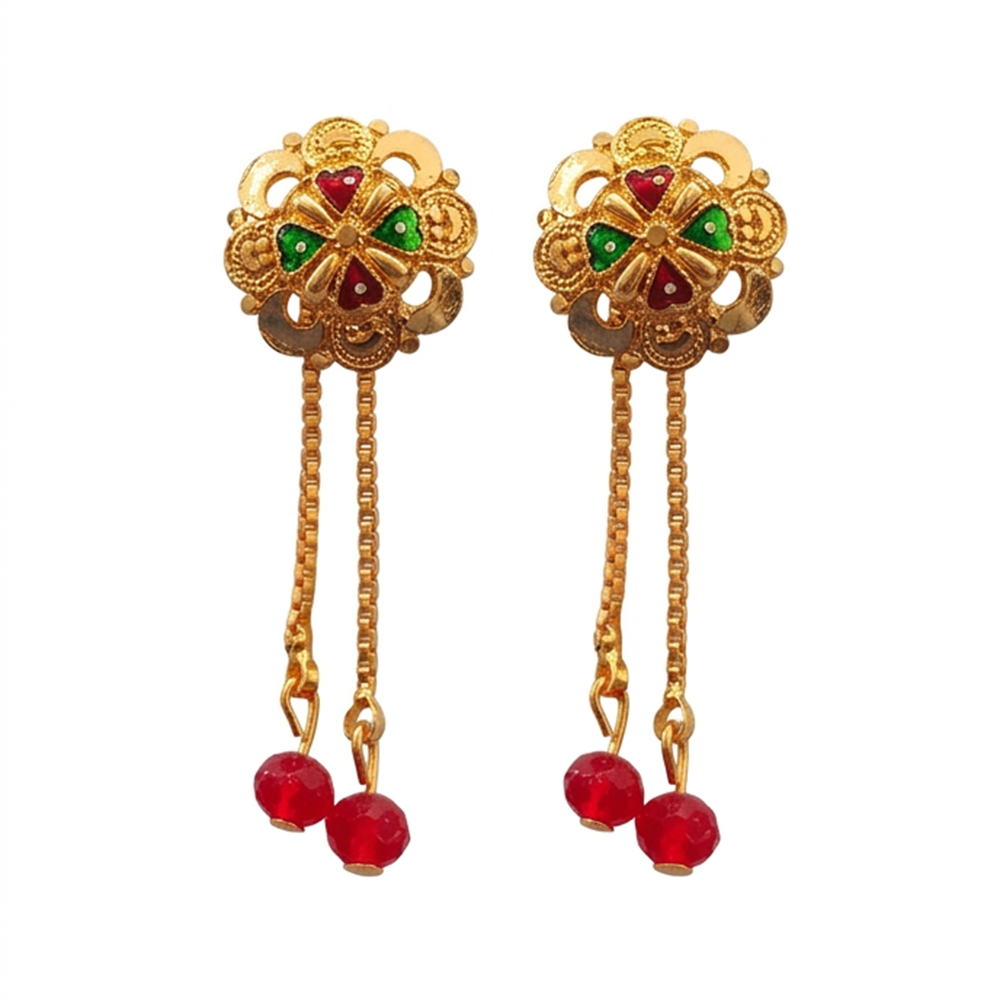 JewelMaze Gold Plated Traditional Dangler Tassel Earrings