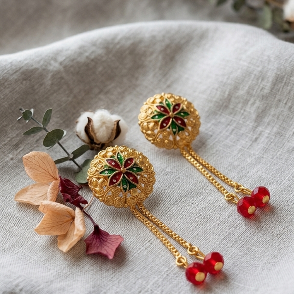JewelMaze Gold Plated Traditional Dangler Tassel Earrings