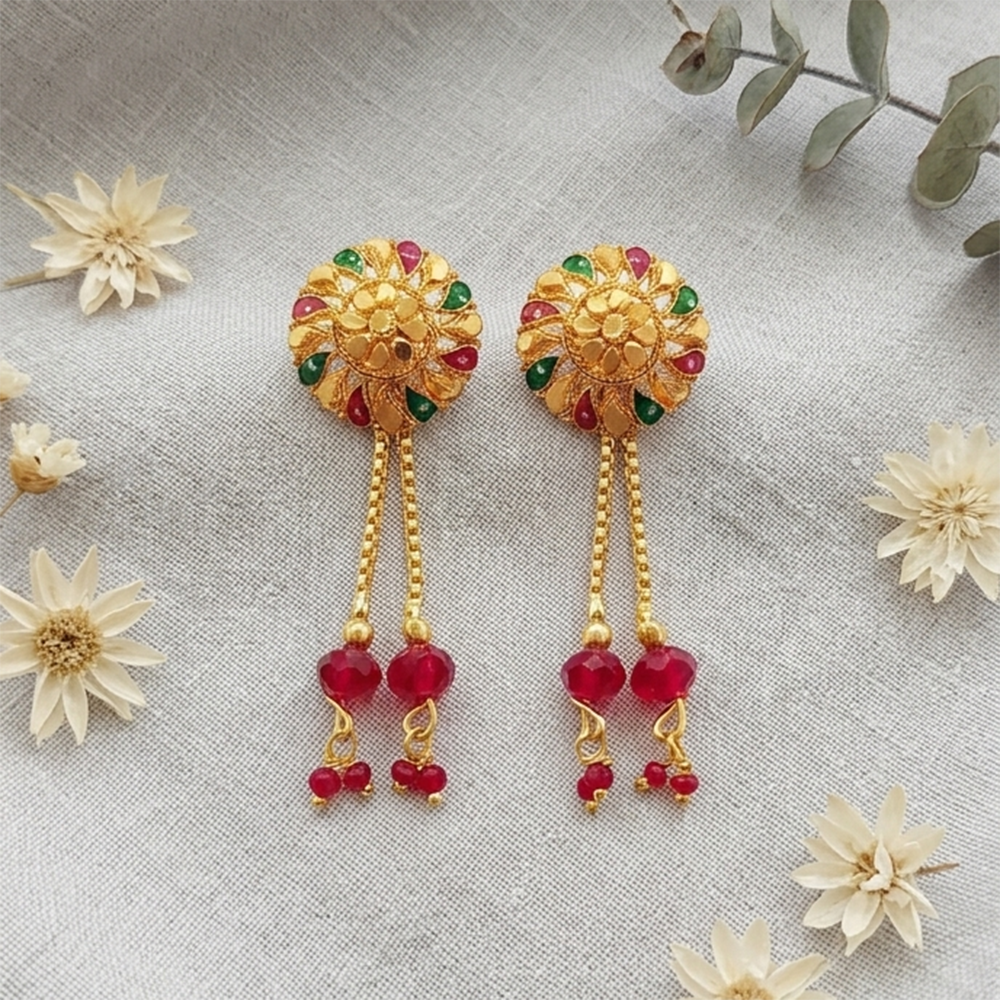JewelMaze Gold Plated Traditional Dangler Tassel Earrings