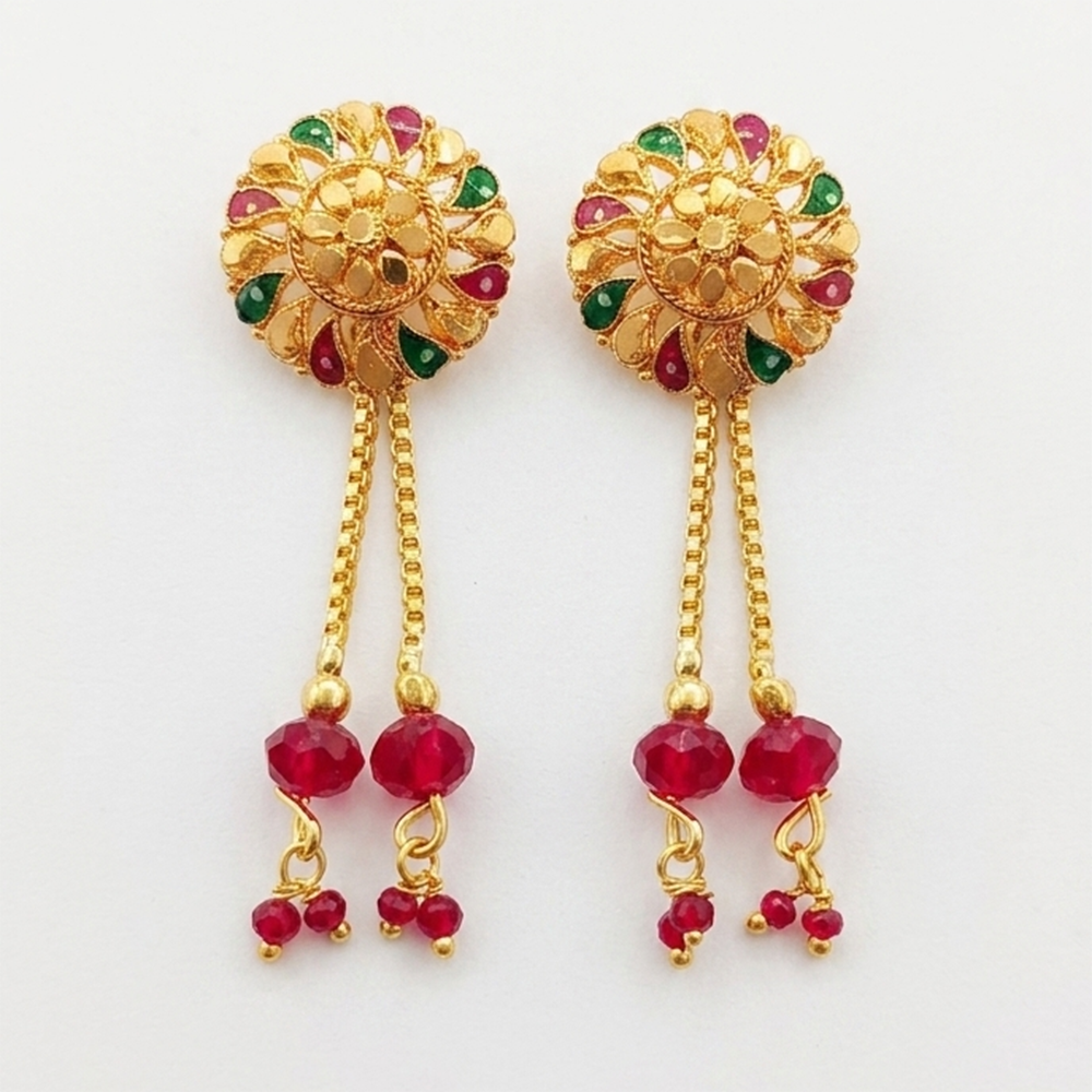 JewelMaze Gold Plated Traditional Dangler Tassel Earrings
