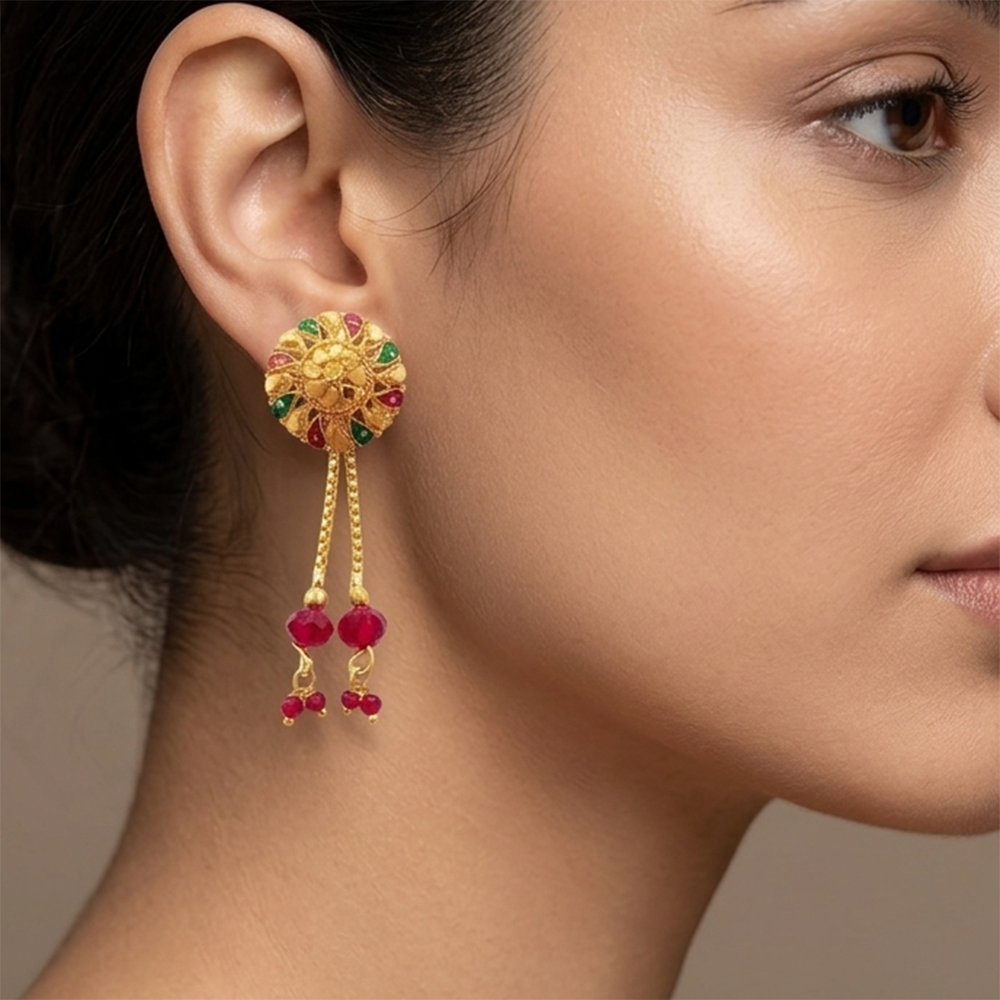 JewelMaze Gold Plated Traditional Dangler Tassel Earrings
