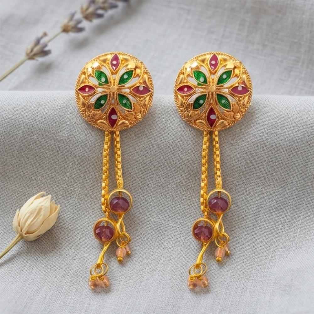 JewelMaze Gold Plated Traditional Dangler Tassel Earrings