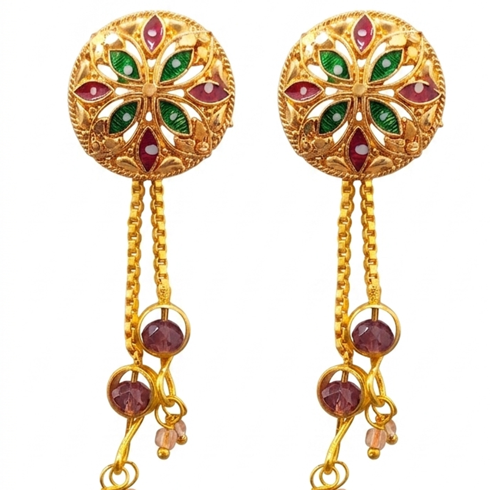 JewelMaze Gold Plated Traditional Dangler Tassel Earrings