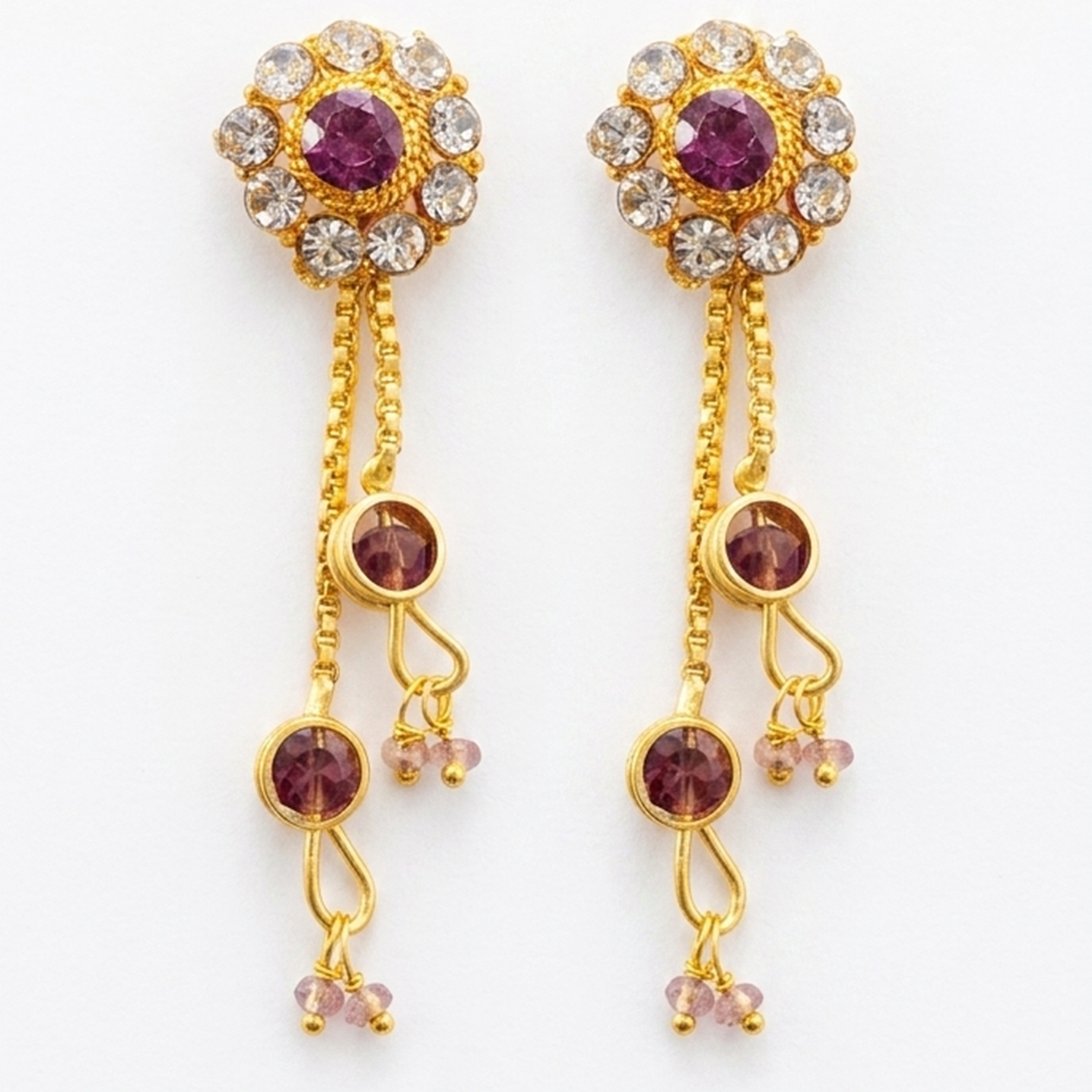 JewelMaze Gold Plated Traditional Dangler Tassel Earrings