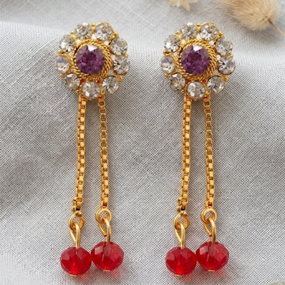 JewelMaze Gold Plated Traditional Dangler Tassel Earrings