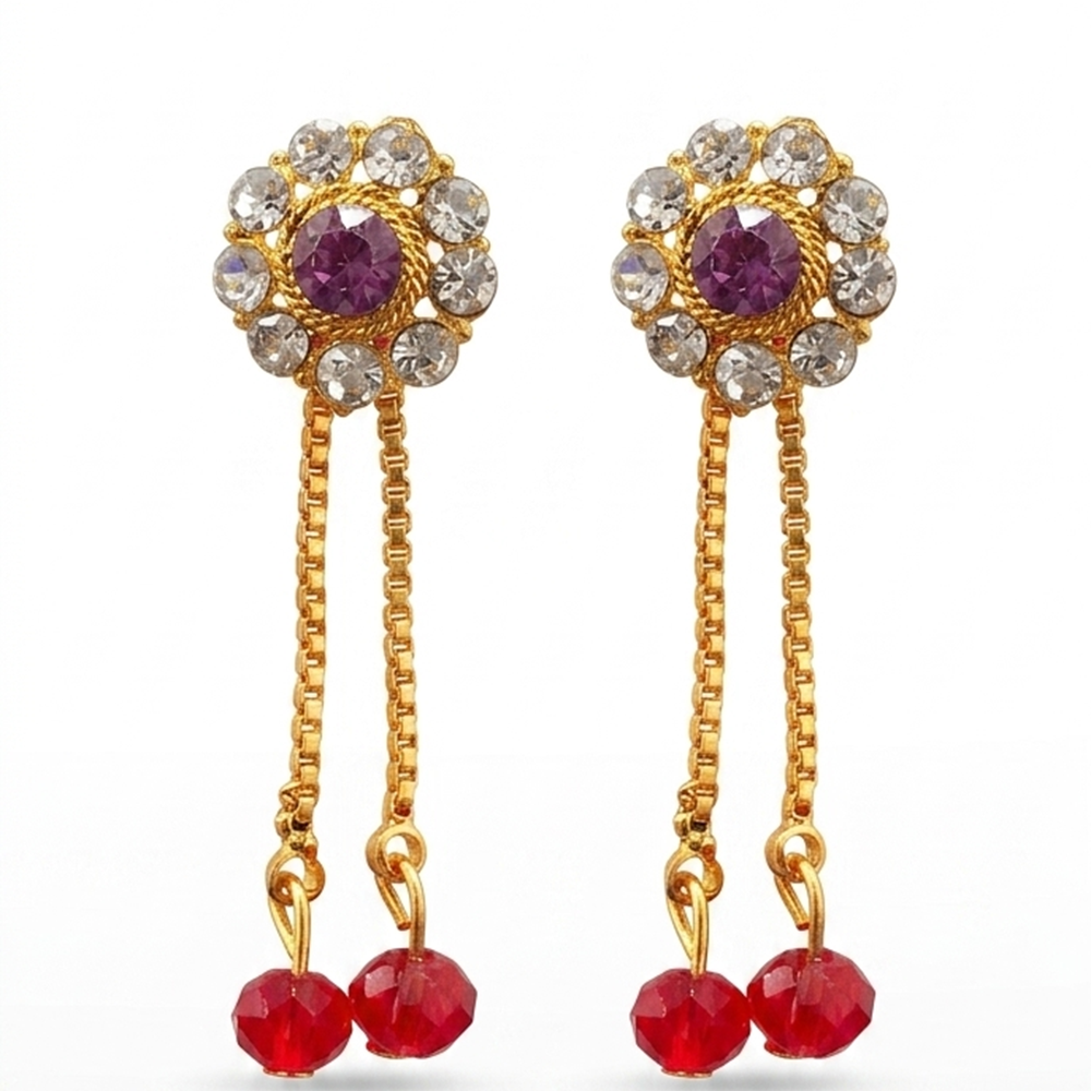 JewelMaze Gold Plated Traditional Dangler Tassel Earrings