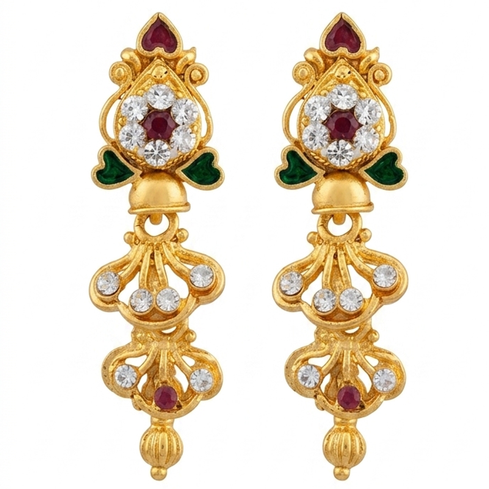JewelMaze Gold Plated Traditional Small Dangler Earrings