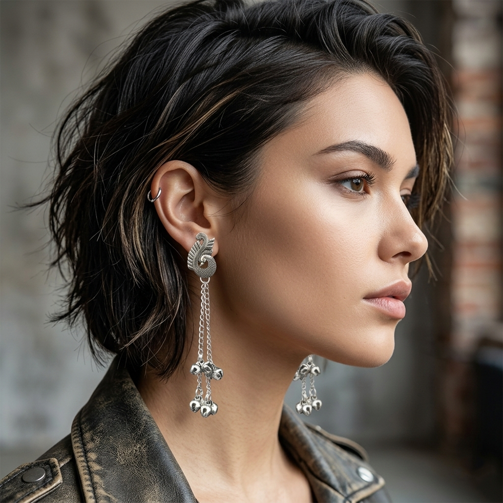 JewelMaze Oxidised Plated Kashmiri Ghungroo Dangler Earrings