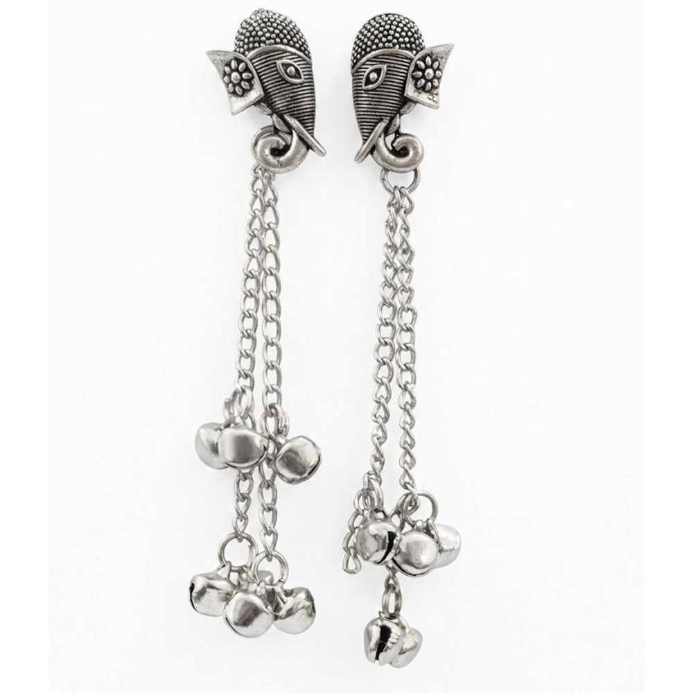 JewelMaze Oxidised Plated Elephant Kashmiri Ghungroo Dangler Earrings