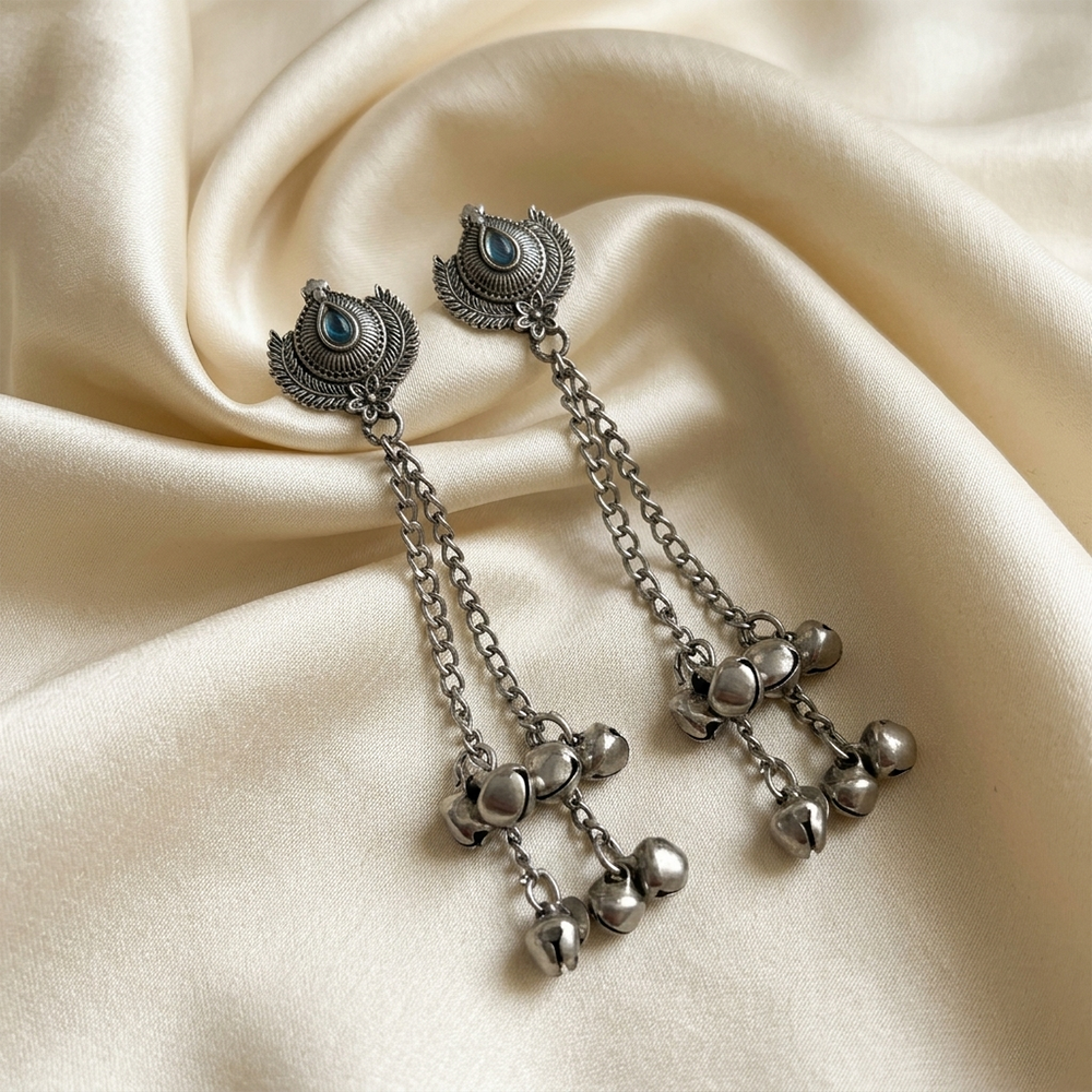 JewelMaze Oxidised Plated Kashmiri Ghungroo Dangler Earrings