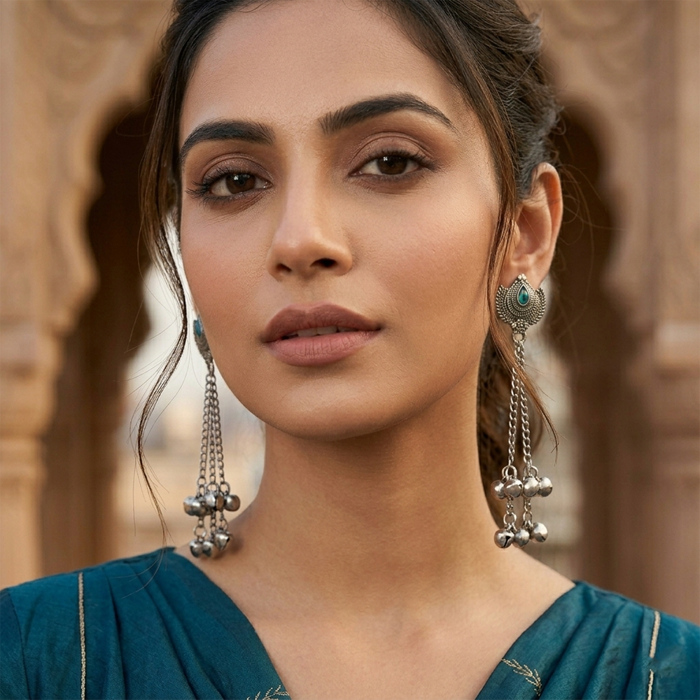 JewelMaze Oxidised Plated Kashmiri Ghungroo Dangler Earrings