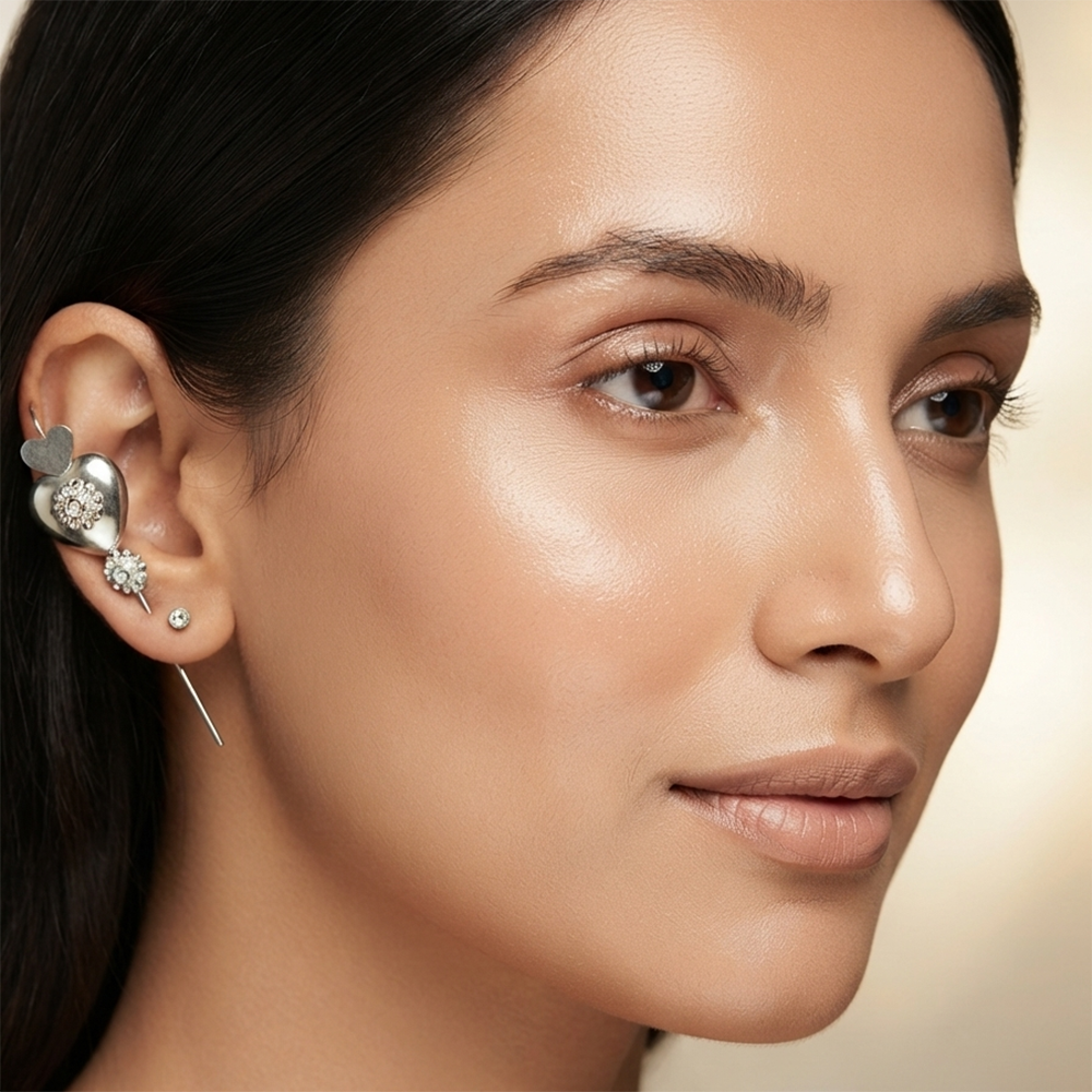JewelMaze Oxidised Plated Heart Shape Ear cuff