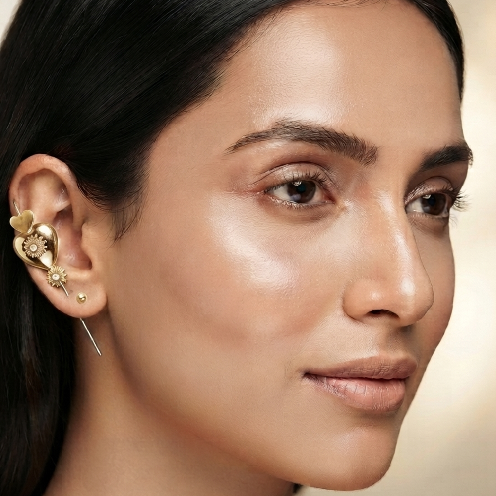 JewelMaze Gold Plated Heart Shape Ear cuff
