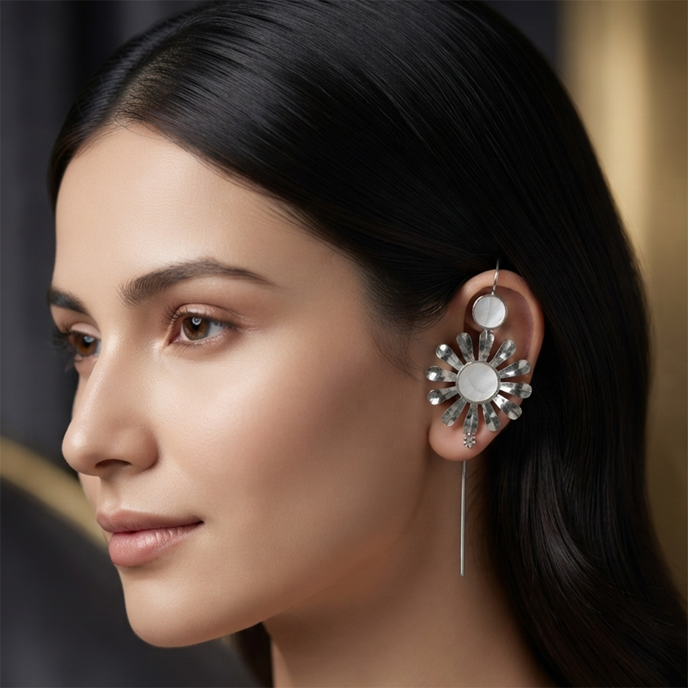 JewelMaze Black Plated Floral Ear cuff