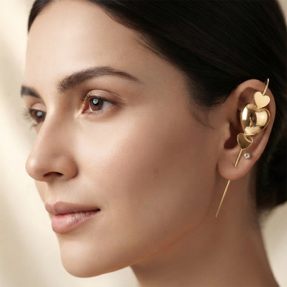 JewelMaze Gold Plated Heart Shape Ear cuff