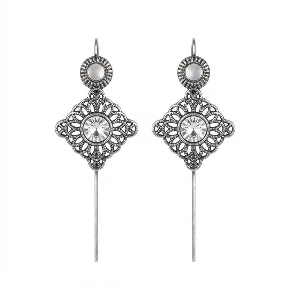 JewelMaze Oxidised Plated Oval Ear cuff