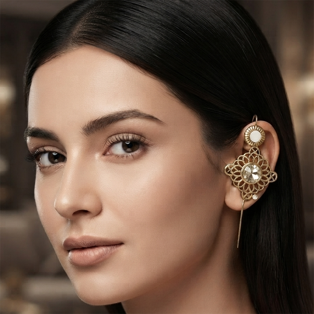 JewelMaze Gold Plated Oval Ear cuff